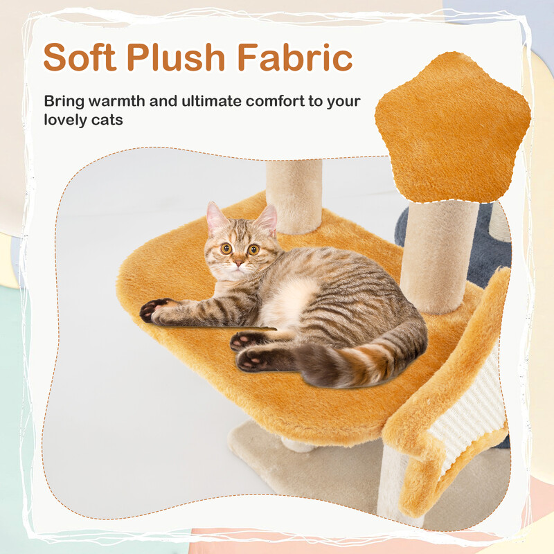 Klätterträd för katter med krypin, plyschplattformar och leksaker, beige, 60 x 41 x 128 cm