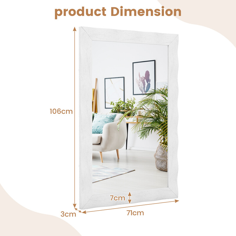 Väggspegel i lantlig stil med vit träram av gummiträ för badrum och vardagsrum