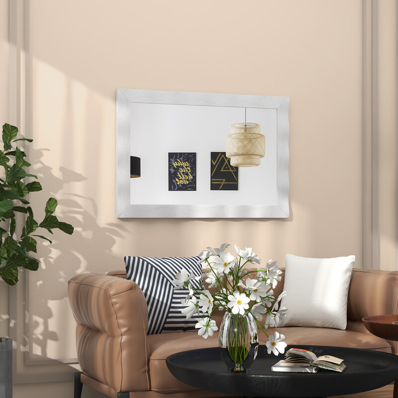 Väggspegel i lantlig stil med vit träram av gummiträ för badrum och vardagsrum