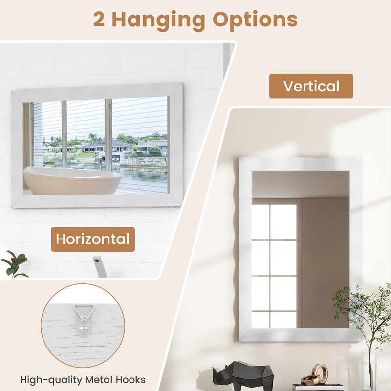 Väggspegel i lantlig stil med vit träram av gummiträ för badrum och vardagsrum