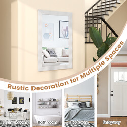 Väggspegel i lantlig stil med vit träram av gummiträ för badrum och vardagsrum