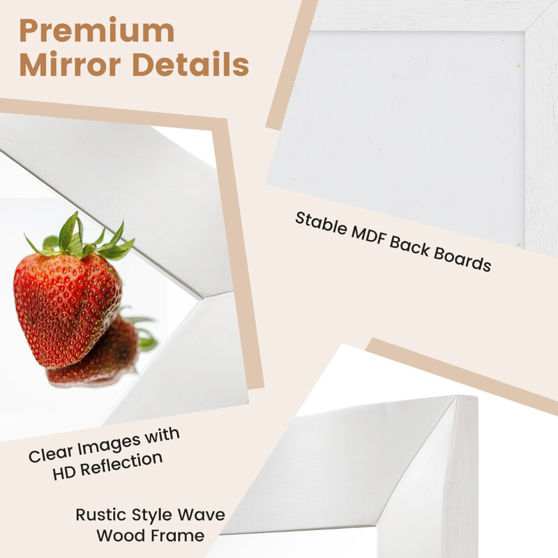 Väggspegel i lantlig stil med vit träram av gummiträ för badrum och vardagsrum