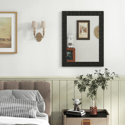 Svart väggspegel 80x60 cm med ram av gummiträ för badrum och kosmetik användning