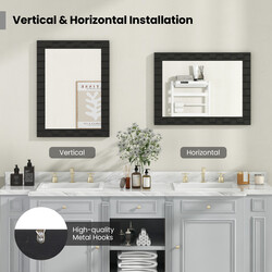 Svart väggspegel 80x60 cm med ram av gummiträ för badrum och kosmetik användning