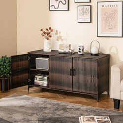 Rymligt brunt förvaringsskåp i rotting för utomhusbruk med avtagbara hyllor och dörrar