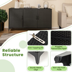 Svart väderbeständigt rottingskåp med avtagbara hyllor och dörrar för utomhusbruk 318L