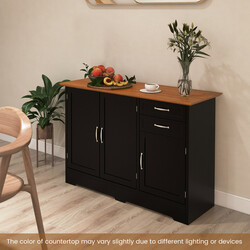 Svart köksskåp med arbetsyta, justerbara hyllor, lådor och dörrar för mångsidig förvaring