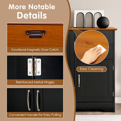 Svart köksskåp med arbetsyta, justerbara hyllor, lådor och dörrar för mångsidig förvaring