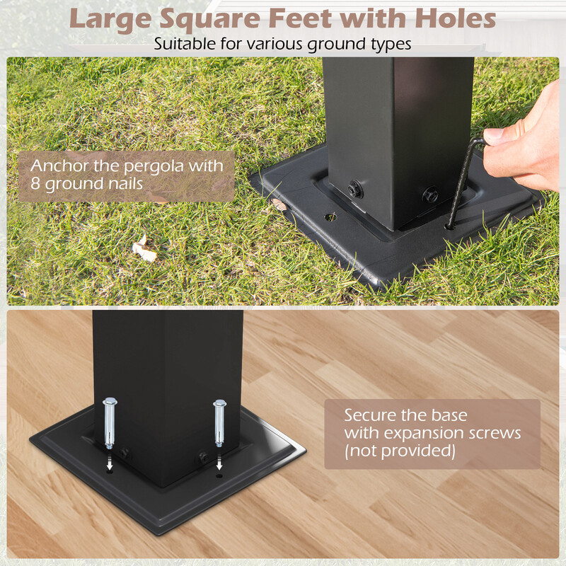 Pergola med två justerbara tak 3,05x3,05m vattentät och stabil grå paviljong