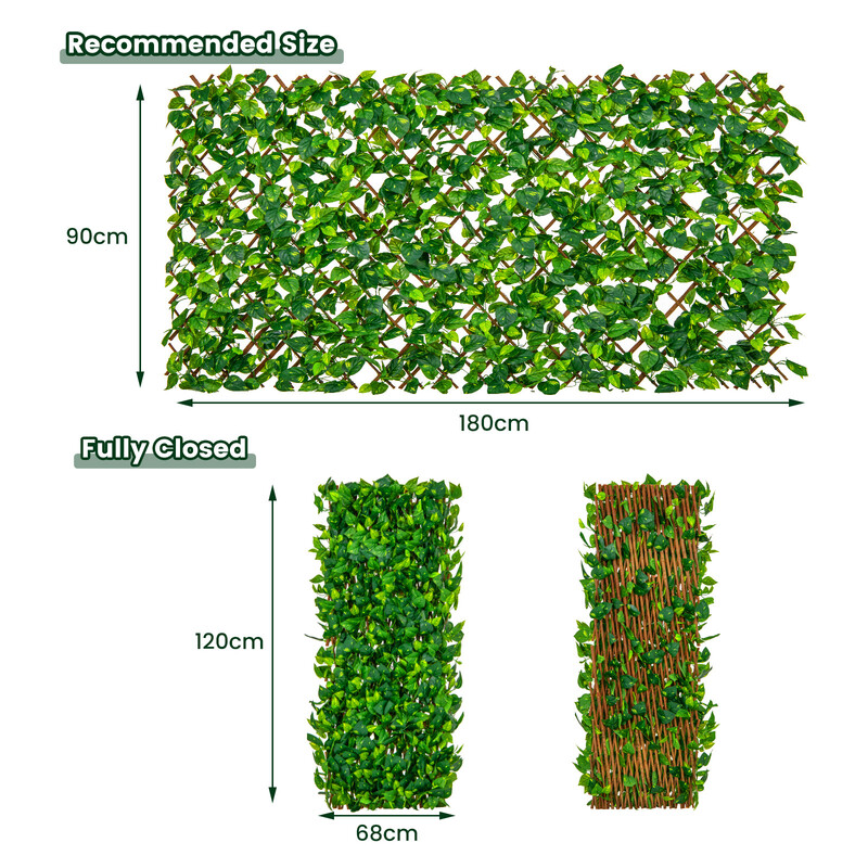 Expanderbart konstgjort murgrönastaket för insynsskydd med äkta videram och PE-löv