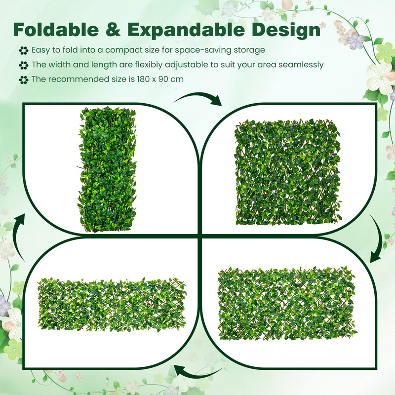 Expanderbart konstgjort murgrönastaket för insynsskydd med äkta videram och PE-löv