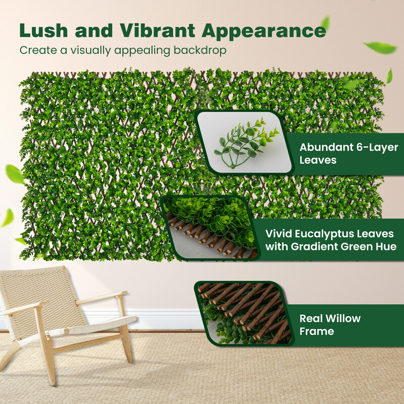 Utdragbart konstgjort eukalyptus insynsskydd med vide och PE-blad för trädgård