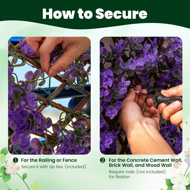 Konstgjord murgröna insynsskydd med lila eukalyptus för trädgård och hem