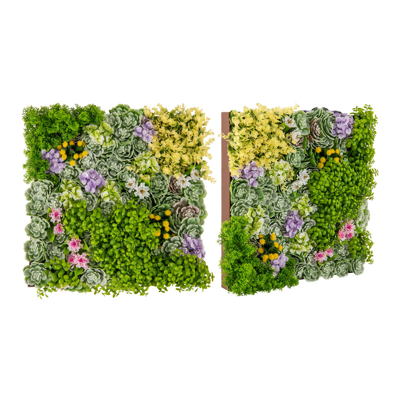 2-pack fyrkantig väggkonst med konstgjort lövverk 3D-väggdekoration 50 x 50 cm blommor