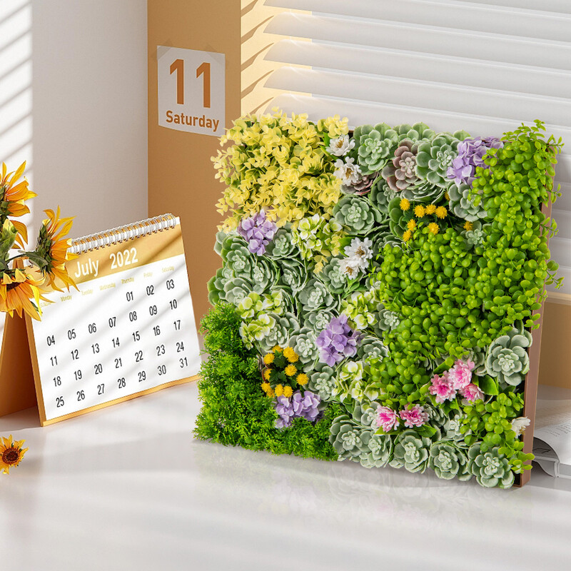 2-pack fyrkantig väggkonst med konstgjort lövverk 3D-väggdekoration 50 x 50 cm blommor