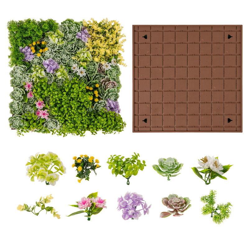 2-pack fyrkantig väggkonst med konstgjort lövverk 3D-väggdekoration 50 x 50 cm blommor