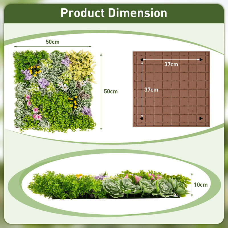 2-pack fyrkantig väggkonst med konstgjort lövverk 3D-väggdekoration 50 x 50 cm blommor
