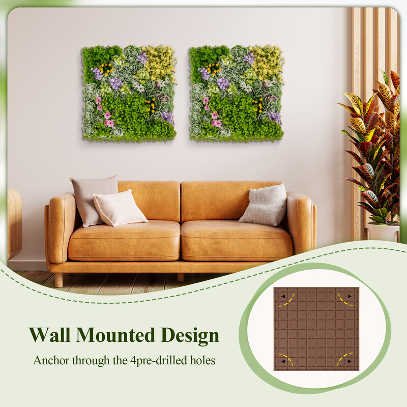 2-pack fyrkantig väggkonst med konstgjort lövverk 3D-väggdekoration 50 x 50 cm blommor