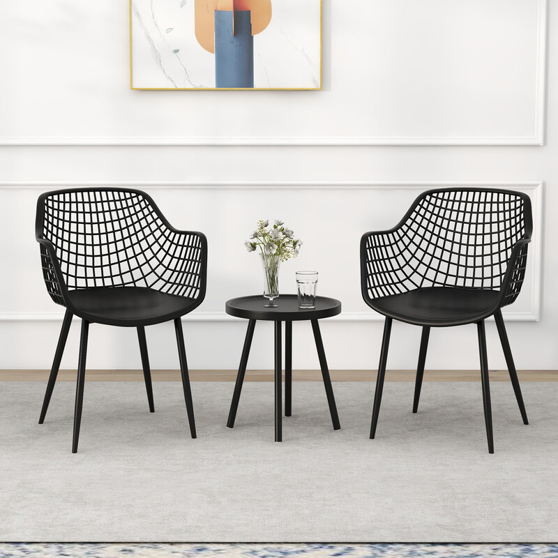 Tredelat terrassmöbelset med bistrostolar och bord i svart PP-material