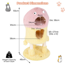 Klätterträd för katter 93 cm med monsterdesign i rosa och gult