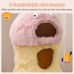 Klätterträd för katter 93 cm med monsterdesign i rosa och gult