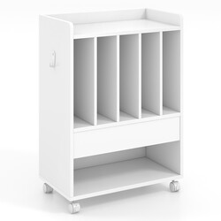 Vinylställ med låda och hjul för upp till 180 skivor i vit MDF