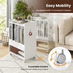 Vinylställ med låda och hjul för upp till 180 skivor i vit MDF