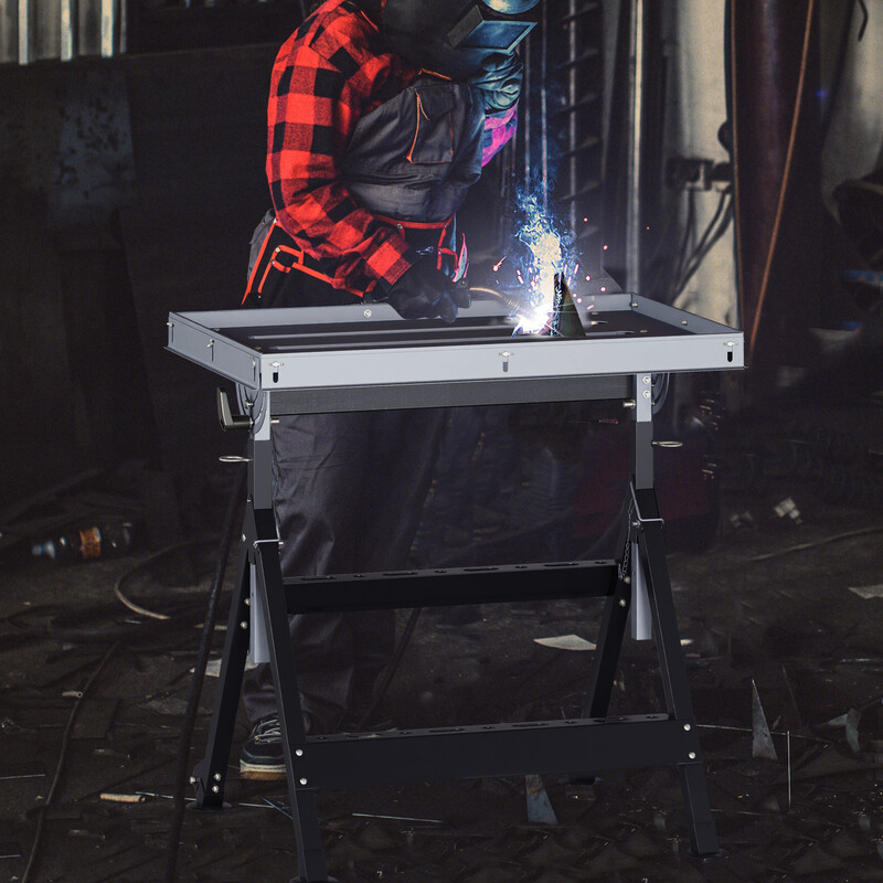 Hopfällbart mobilt svetsbord med justerbar höjd och lutning för professionellt bruk