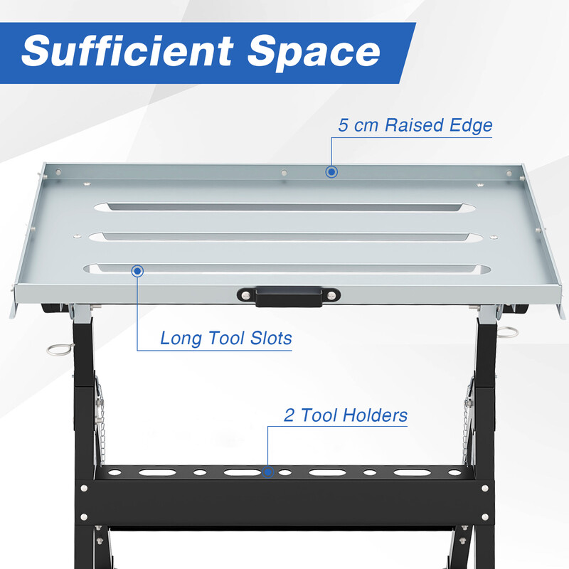 Hopfällbart mobilt svetsbord med justerbar höjd och lutning för professionellt bruk