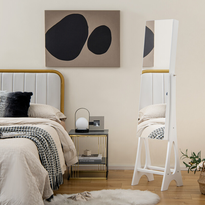 2 i 1 smyckesskåp med LED-belysning och justerbar helkroppsspegel, vit