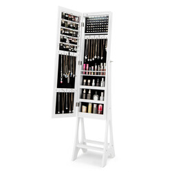 2 i 1 smyckesskåp med LED-belysning och justerbar helkroppsspegel, vit