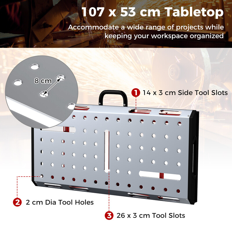 Svetsbord med 450 kg bärkapacitet och justerbar höjd, portabelt och hopfällbart arbetsbord