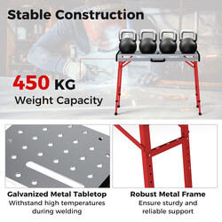 Svetsbord med 450 kg bärkapacitet och justerbar höjd, portabelt och hopfällbart arbetsbord