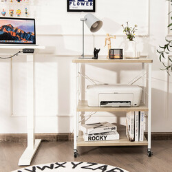 Servieringsvagn med tre nivåer och justerbar hylla, avtagbara krokar, naturlig färg