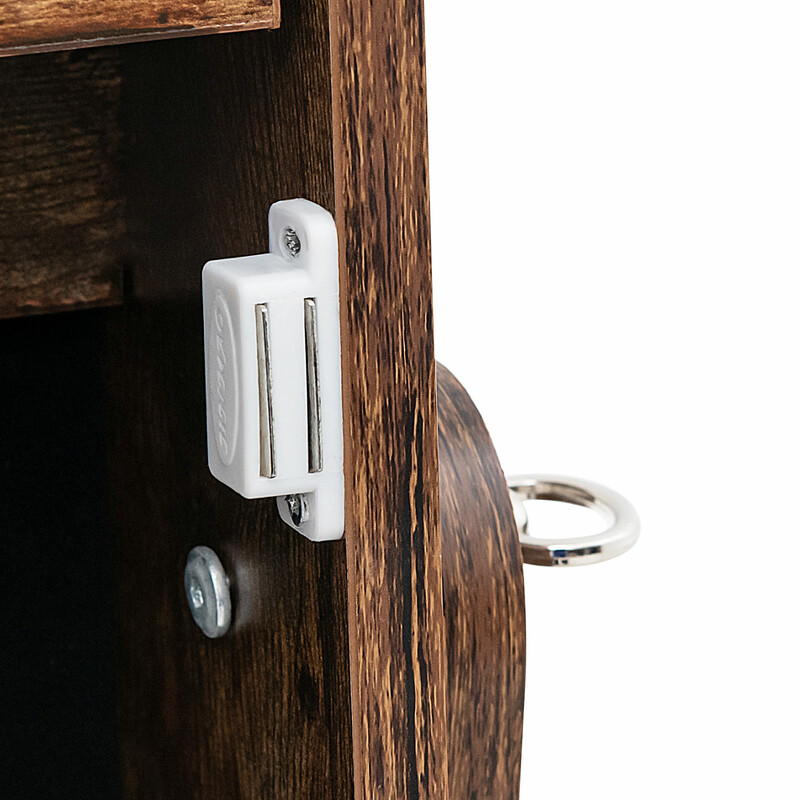 Smyckesskåp med spegel och LED-belysning, brun, med lådor och justerbar vinkel