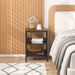 Trebent sängbord med metallram och två nätshyllor i industriell design