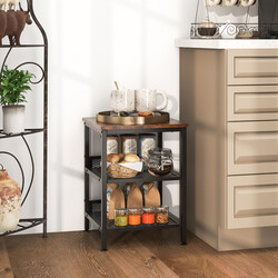 Trebent sängbord med metallram och två nätshyllor i industriell design