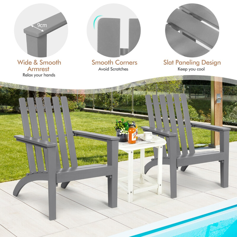 Adirondackstol i akacieträ för trädgård, ergonomisk design, grå, maxvikt 160 kg