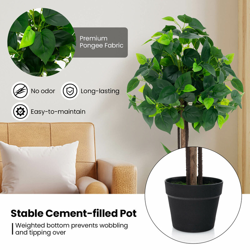 Konstgjort hortensiaträd i kruka med äkta trädstam och realistiska blad