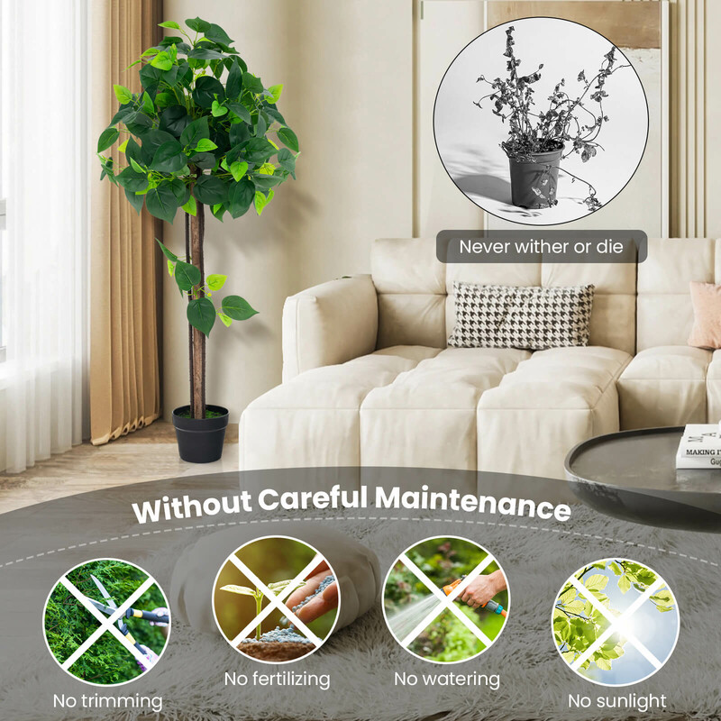 Konstgjort hortensiaträd i kruka med äkta trädstam och realistiska blad