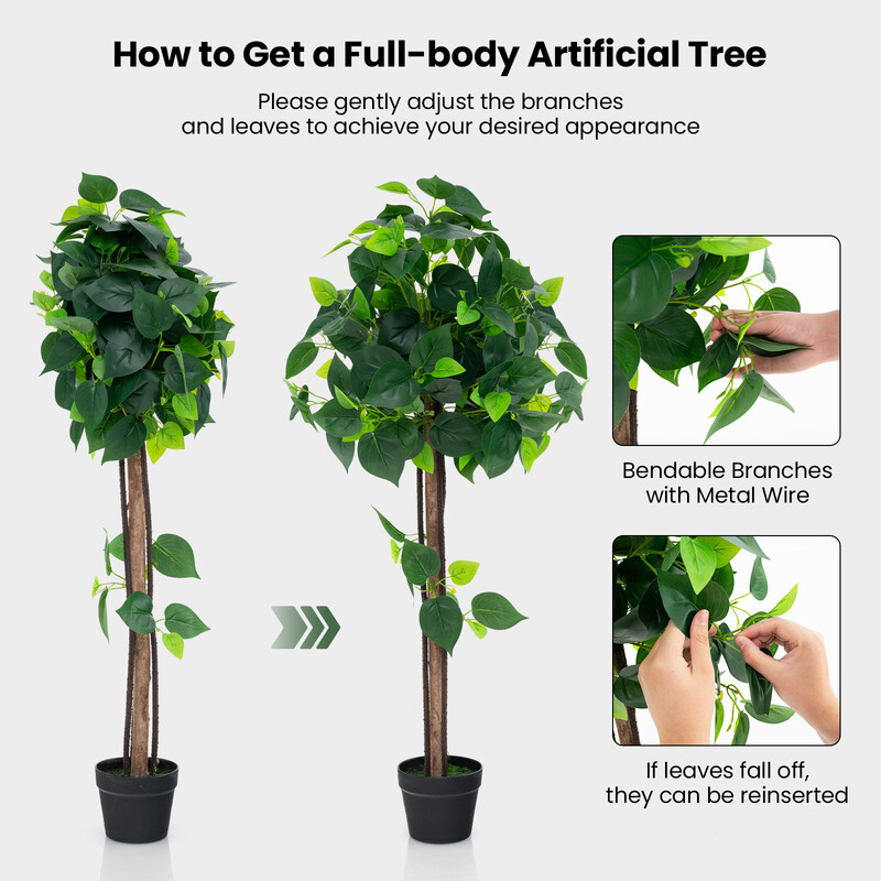 Konstgjort hortensiaträd i kruka med äkta trädstam och realistiska blad