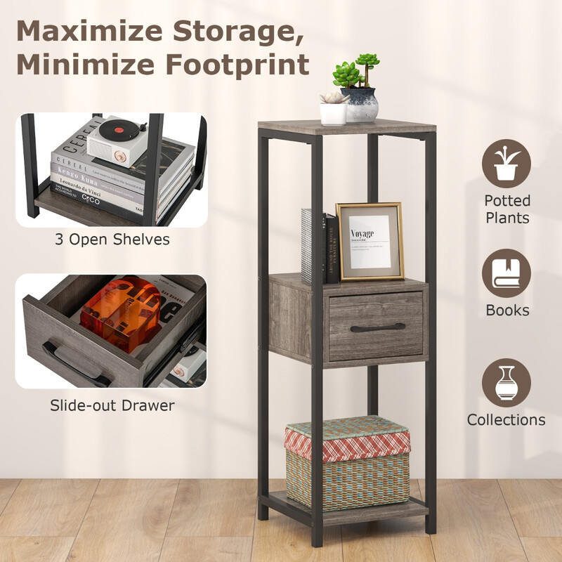 Grå 3-nivå växthylla i metall med låda för inomhusbruk 30,5 x 30,5 x 92 cm