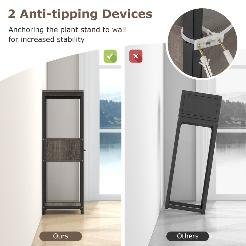 Grå 3-nivå växthylla i metall med låda för inomhusbruk 30,5 x 30,5 x 92 cm