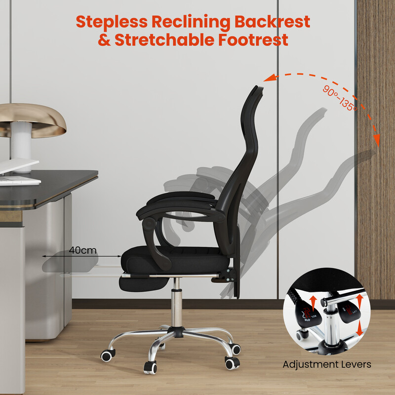 Ergonomisk kontorsstol med justerbart ryggstöd och fotstöd för optimal komfort och stöd