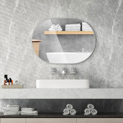 Oval badrumsspegel 70x50 cm med säkerhetsglas och svart aluminiumram