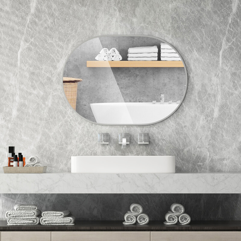 Oval badrumsspegel 70x50 cm med säkerhetsglas och svart aluminiumram