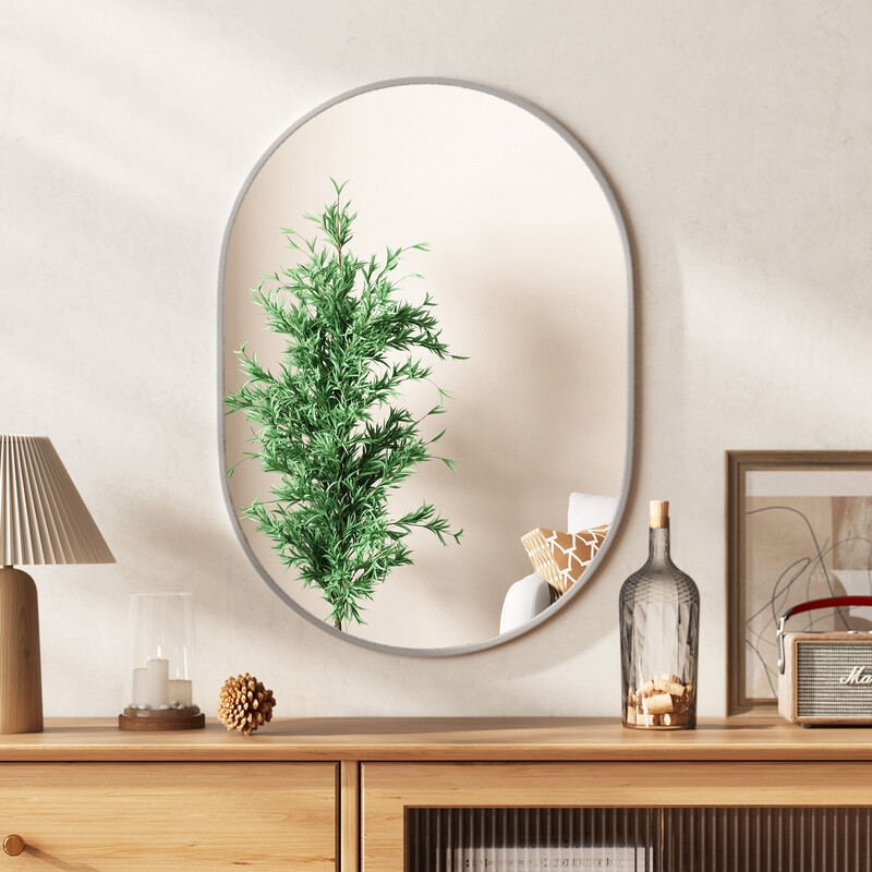 Oval badrumsspegel 70x50 cm med säkerhetsglas och svart aluminiumram