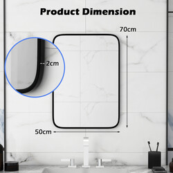Rektangulär badrumsspegel 70x50 cm med säkerhetsfilm och svart aluminiumram