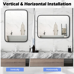 Rektangulär badrumsspegel 70x50 cm med säkerhetsfilm och svart aluminiumram