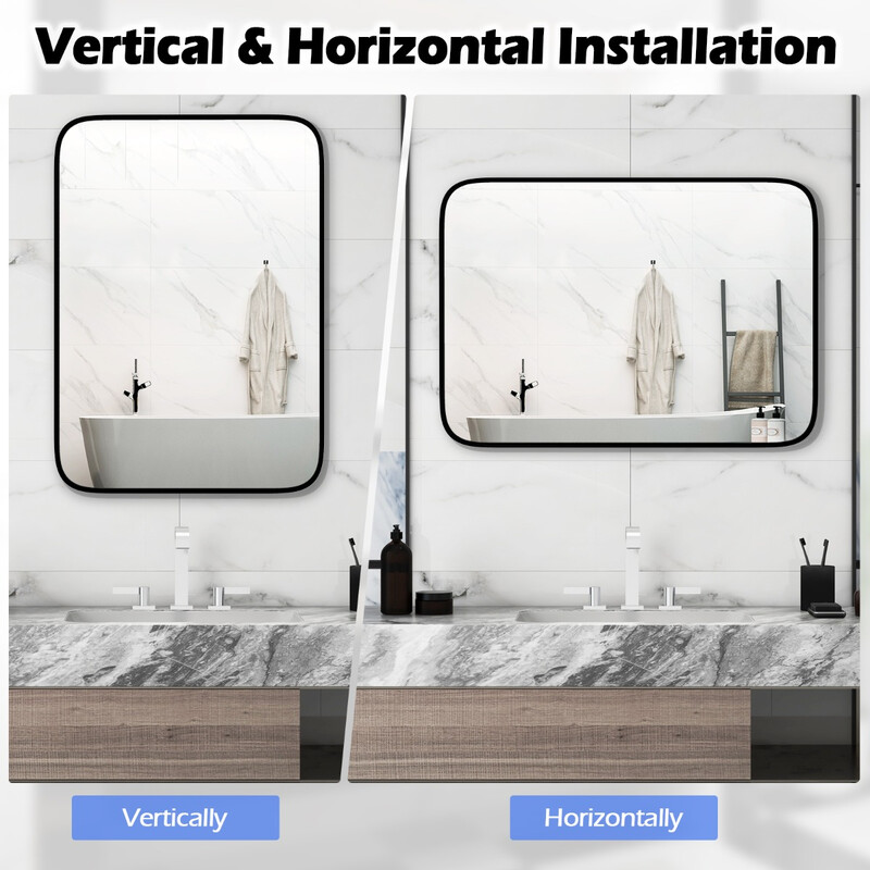 Rektangulär badrumsspegel 70x50 cm med säkerhetsfilm och svart aluminiumram